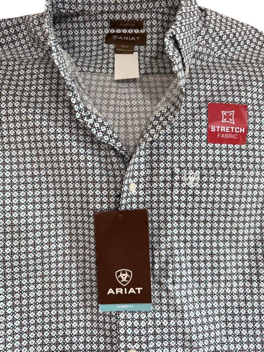 Ariat New Mens Medium Burbank Long Sleeve Button Down Classic Fit Design